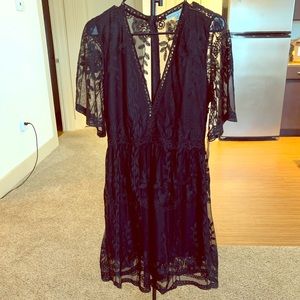 Black lace v neck dress